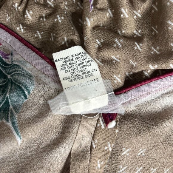 Vintage 80s Floral Short Sleeve Dress Small Slightly Sheer Tie Sleeves Elastic - Picture 8 of 8